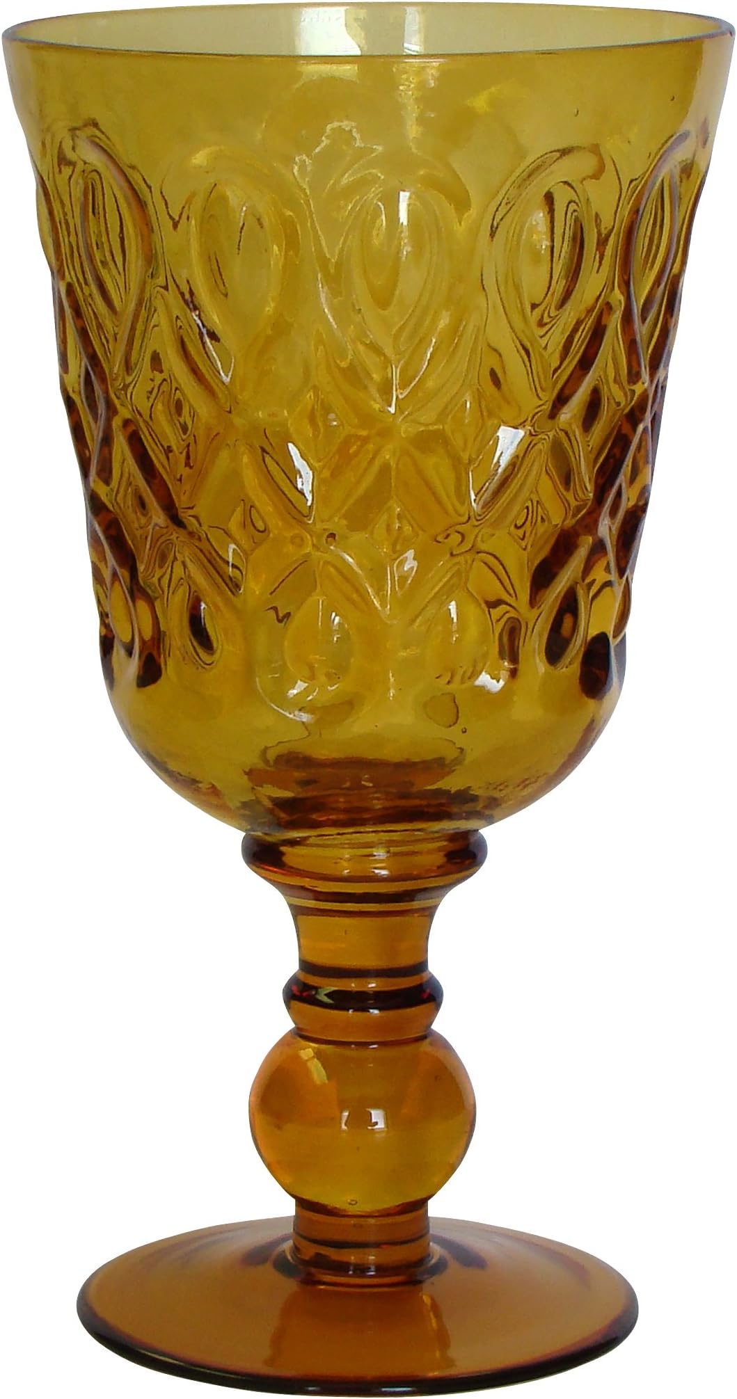 Zrike Brands Teardrop Pressed Glass Goblet, Amber, Set of 4