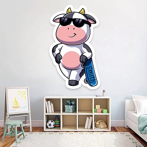 Miniatura 1 de Calcomanías de pared de vaca personalizadas para decorar el dormitorio de los bebés, niños y niñas, calcomanías de pared de vaca con nombre