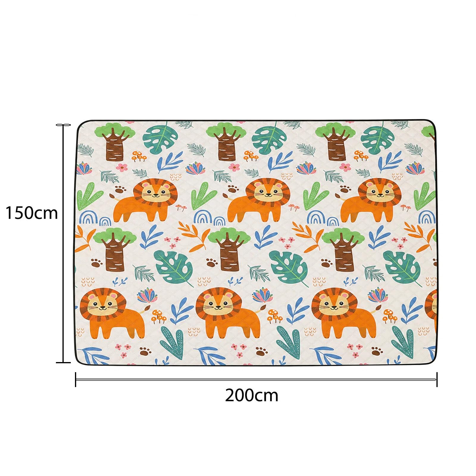 Yunora レジャーシート 厚手 ピクニックマット 両面防水 3層構造 大判 150*200cm 200*200cm 子供用 可愛い柄 レジャー 運動会 ピクニックマット 花見 遠足 たたみやすい 卷き取り式 収納可 (ライオン, 150*200cm)