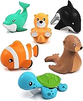 TubWorks Marine Mold-Free Bath Toys 6-Pack: Sealed No-Hole Design, Soft Squeezable Floating Toys for Babies & Toddlers