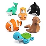 Tub Works Marine Mold Free Bath Toys, 6 Pack | Sealed, No Hole Bath Toys Design Keeps Moisture Out | Soft, Squeezable & Float on Water | Easy-Grip Baby & Toddler Bath Toy Set | Great Baby Pool Toys
