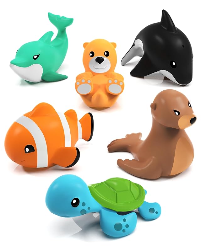 Tub Works Marine Mold Free Bath Toys 6 Pack Sealed No Hole Bath Toys Design Keeps Moisture Out