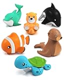Marine™ Mold Free Bath Toys, 6 Pack | Sealed, No Hole Bath Toys Design Keeps Moisture Out | Soft, Squeezable & Float on Water | Easy-Grip Baby & Toddler Bath Toy Set | Great Baby Pool Toys