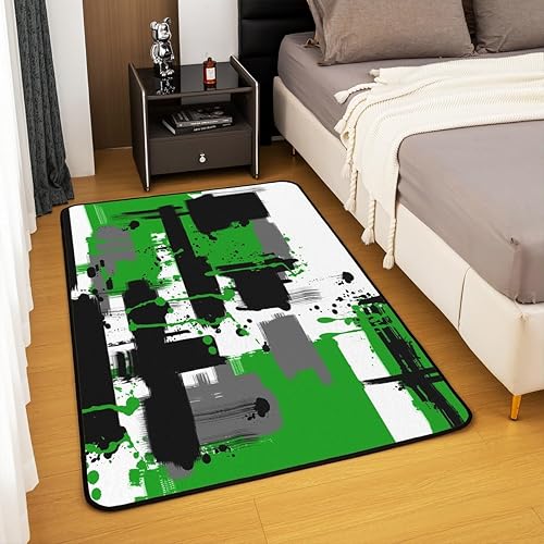 Miniatura 4 de Feelyou Tapete de interior de arte abstracto para niños y niñas, 5 x 7 pies, color verde y negro, alfombra de sala de estar, ultra suave, retro,