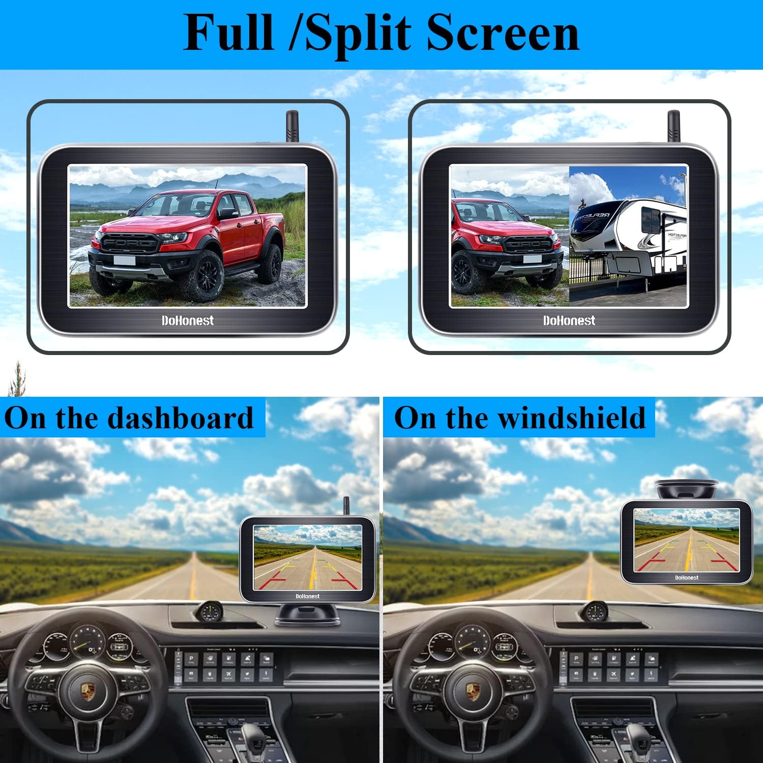 Top Rated DoHonest Wireless Backup Camera HD 1080P with 5 Monitor, Night Vision Bluetooth Camera Stable Digital Signal for Pickup Truck Van Camping Car License Plate Hitch Rear View Camera DIY Guidelines-V11