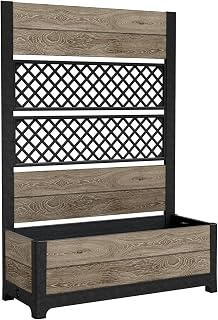 Keter Outdoor Planter Box with Privacy Screen and Trellis – 26 Gallon Raised Garden Bed for Climbing Plants, Wood-Look Resin, Weather-Resistant Divider for Patio, Balcony & Backyard