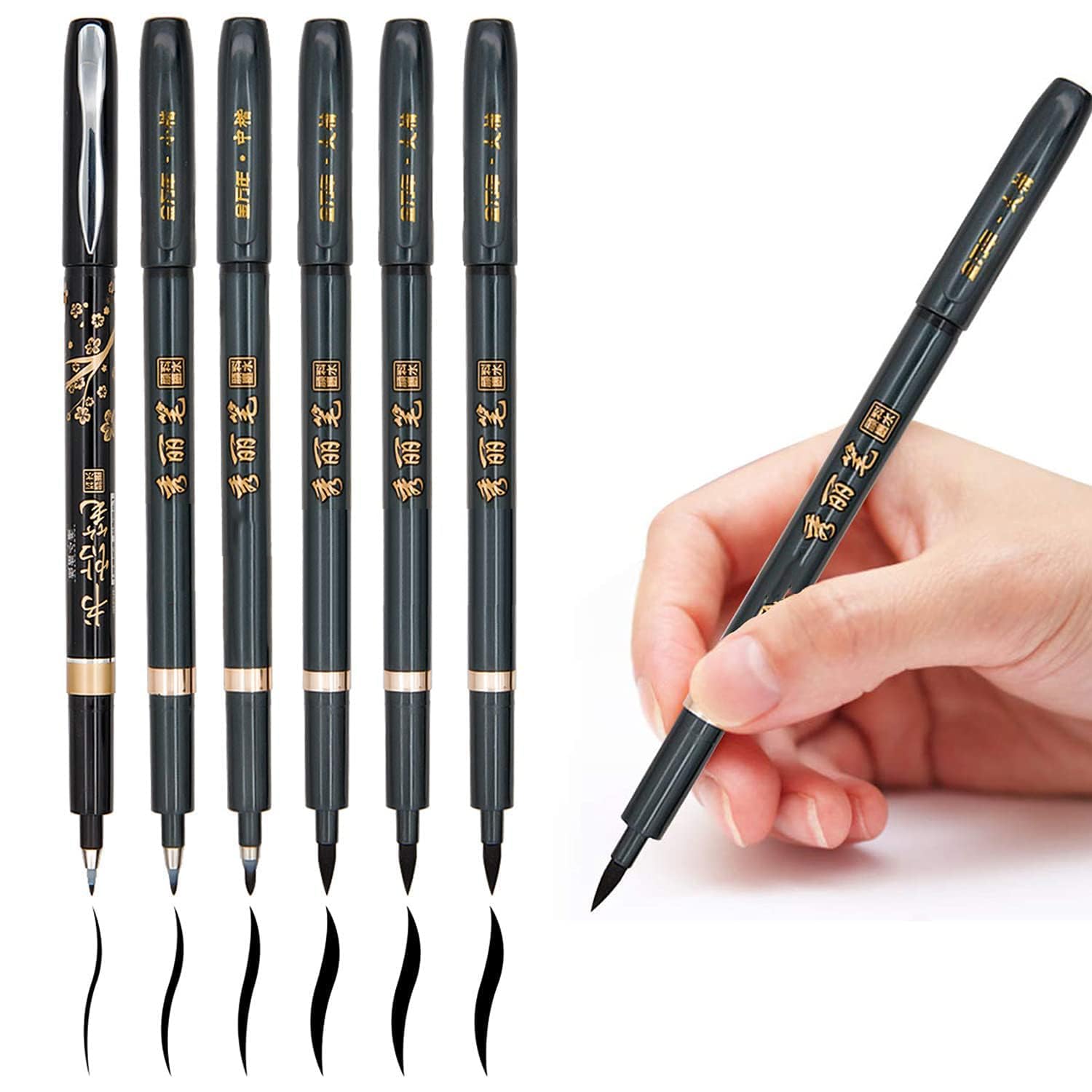 – Calligraphy Pens Hand Lettering Pens Refillable Calligraphy Pens Brush Marker Pens Set Black 4 Size for Writing Painting Drawing Sketching Scrapbooking Pack of 6