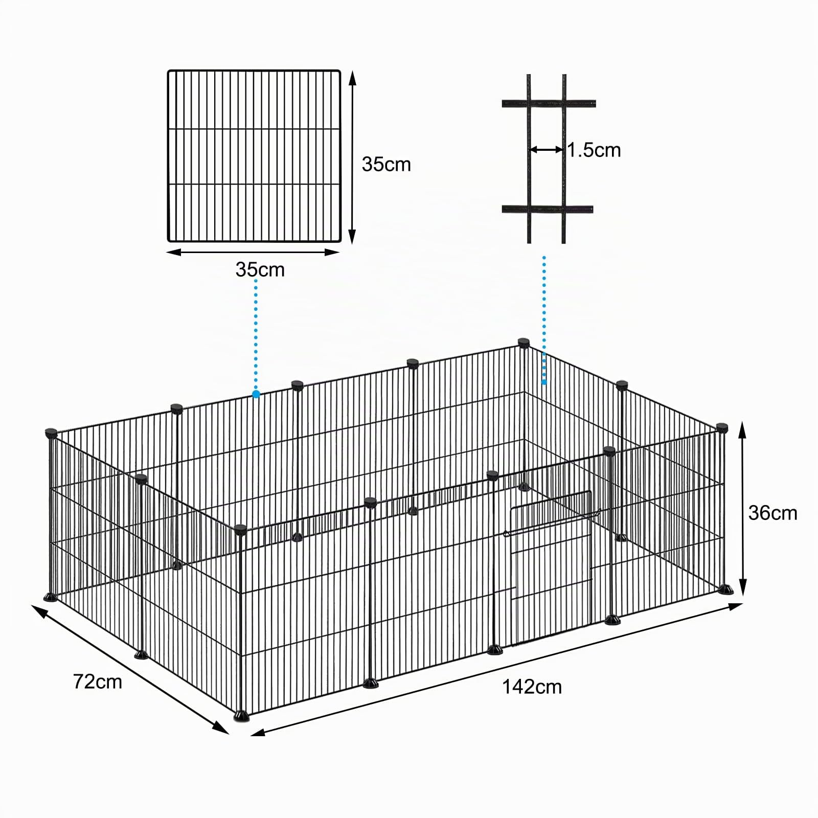 UISEBRT Lot de 12 enclos grillagés pour lapins et cochons d'Inde, cage pour petits animaux avec porte, enclos pour chiots et petits animaux, intérieur et extérieur, 35 x 35 cm