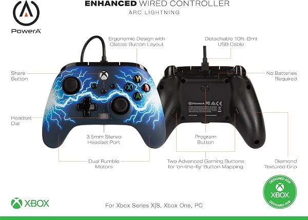 PowerA Enhanced Wired Controller for Xbox Series X|S - Arc Lightning, Officially Licensed for Xbox - 2
