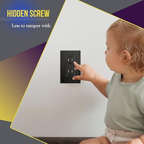 Miniatura 410 de ENERLITES SI8834-BK - Placa de pared decorativa sin tornillos, cubierta de enchufe segura, 4 entradas, 4.68 x 8.30 pulgadas (alto x largo), Negro