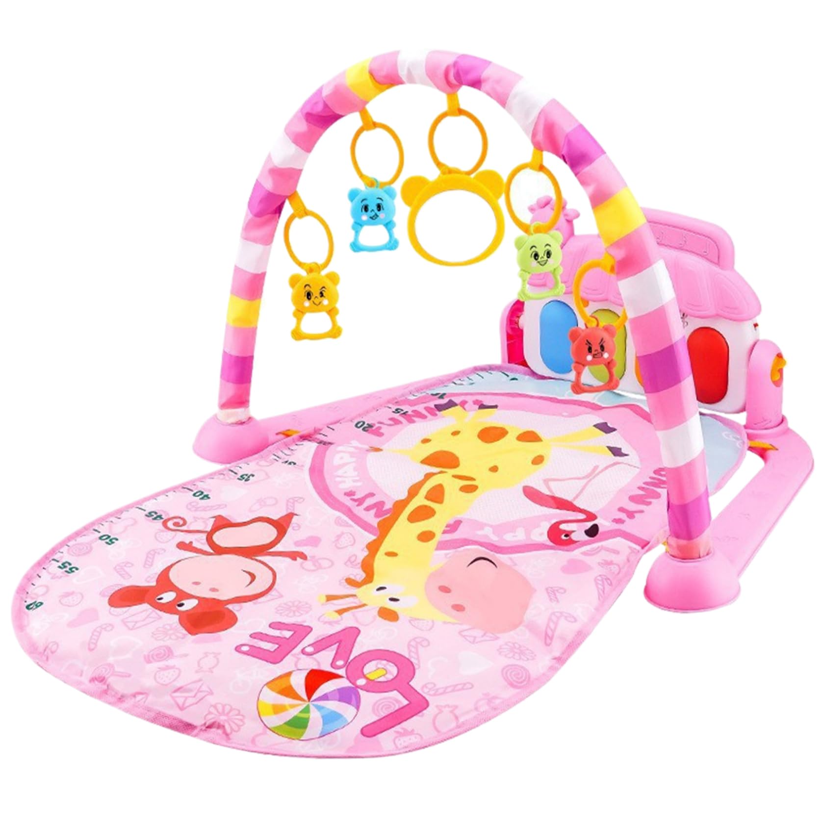 Lcarege Baby Playmat Cute Kick & Play Piano Baby Play Gym 3D Design Safe Gym with Musical, Light and Ring Bell Detachable Mat Fun Piano Crawling Mat for Newborn Toddler, No Battery