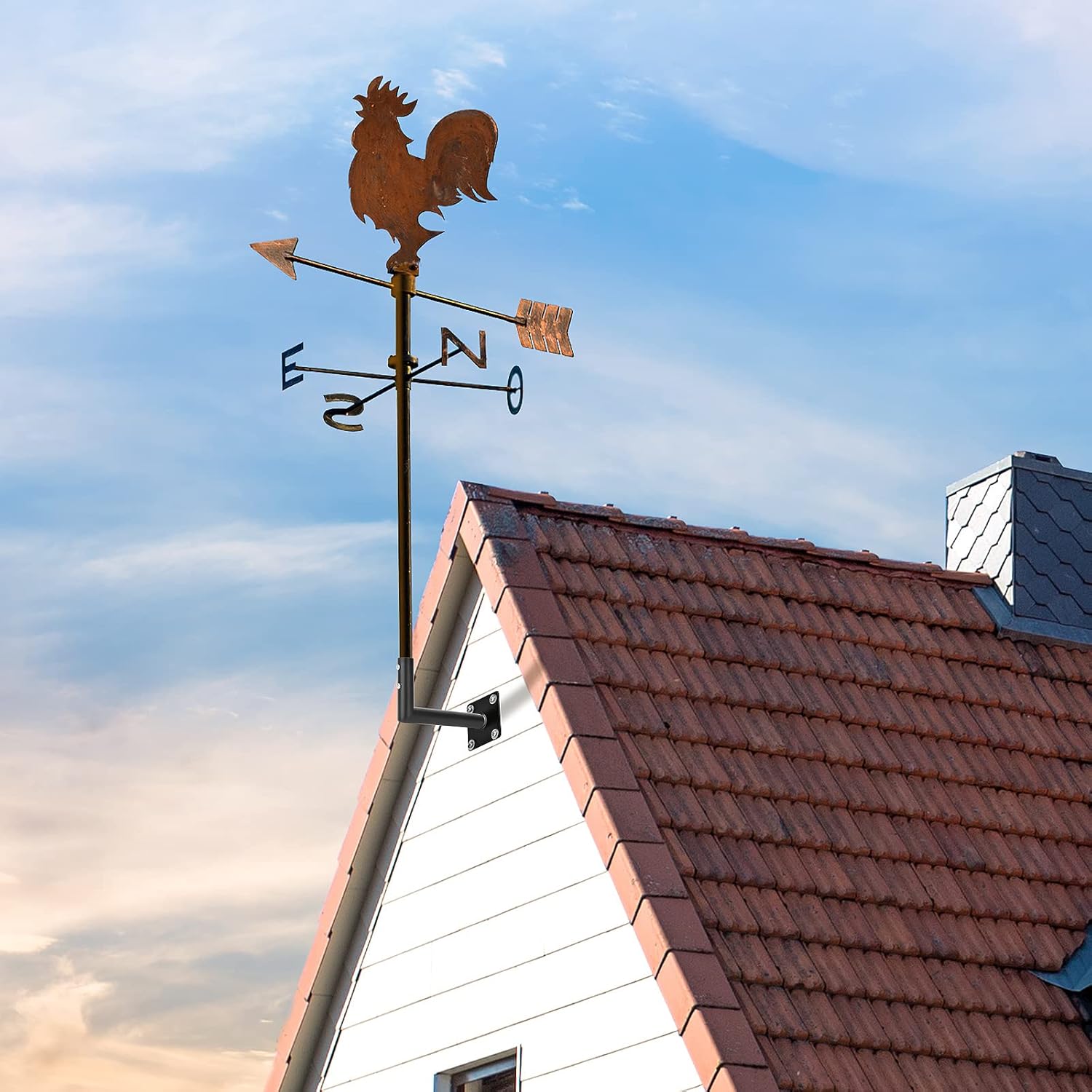 Universal Heavy Duty Weathervane Steel Roof Mount Bracket with Hardware, Outdoor TV Antenna Mounting (Black Steel Eave Weathervane Mount)
