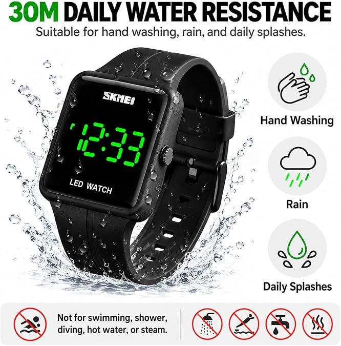 Gosasa Large Face LED Digital Watch Date Time 3Bar Waterproof Wristwatch Men Women Sports Watches