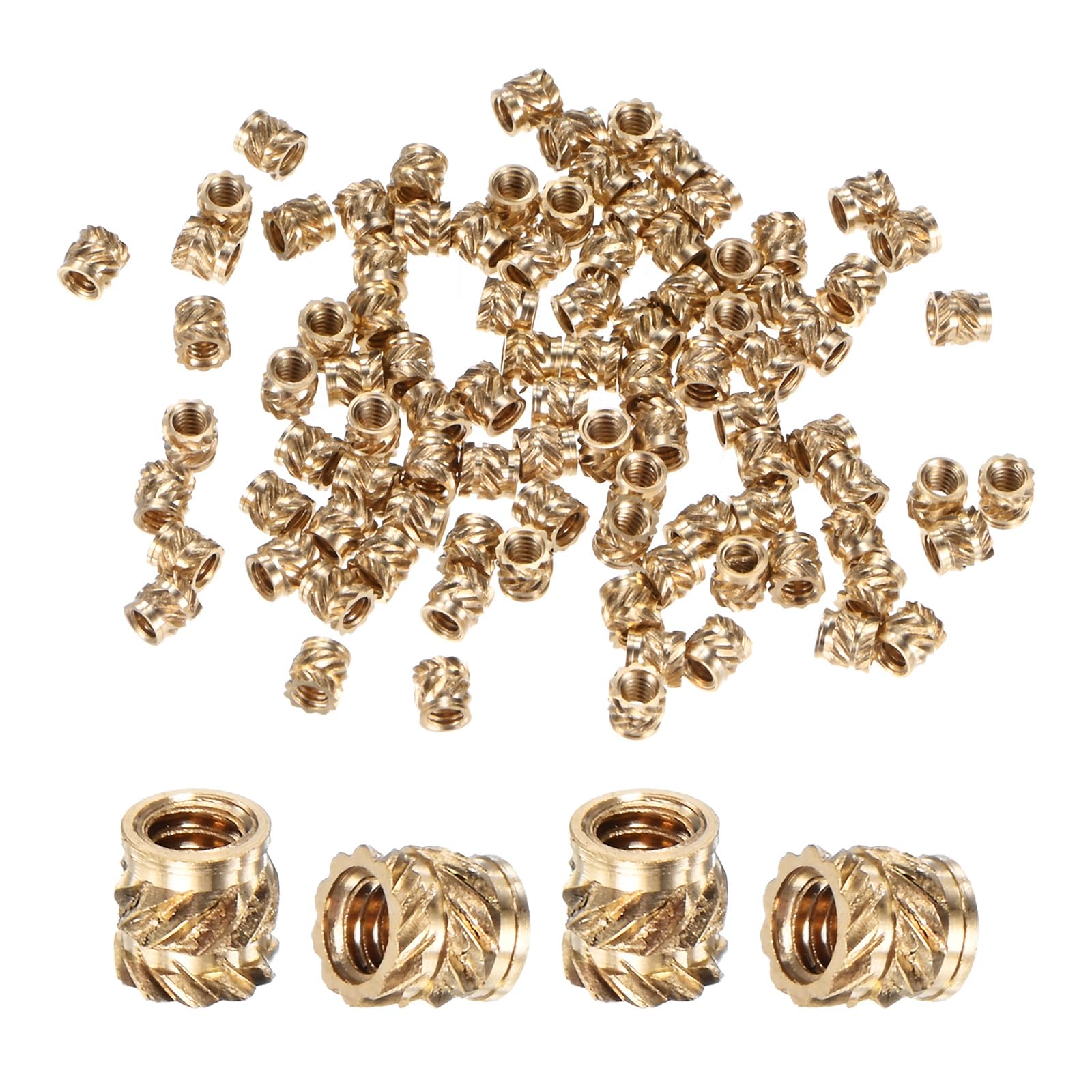 M METERXITY 100-Pack Threaded Inserts - M2 x 3mm L x 3mm OD Brass Heat Set Insert Nuts, for 3D Printing Components/Plastic Parts/Miniature Electronics Female Metric Knurled Nuts
