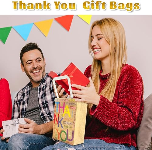 Miniatura 7 de KiDEPOCH Paquete de 24 bolsas de regalo de agradecimiento en diferentes idiomas, bolsas de regalo de agradecimiento para regalos de fiesta, bolsas