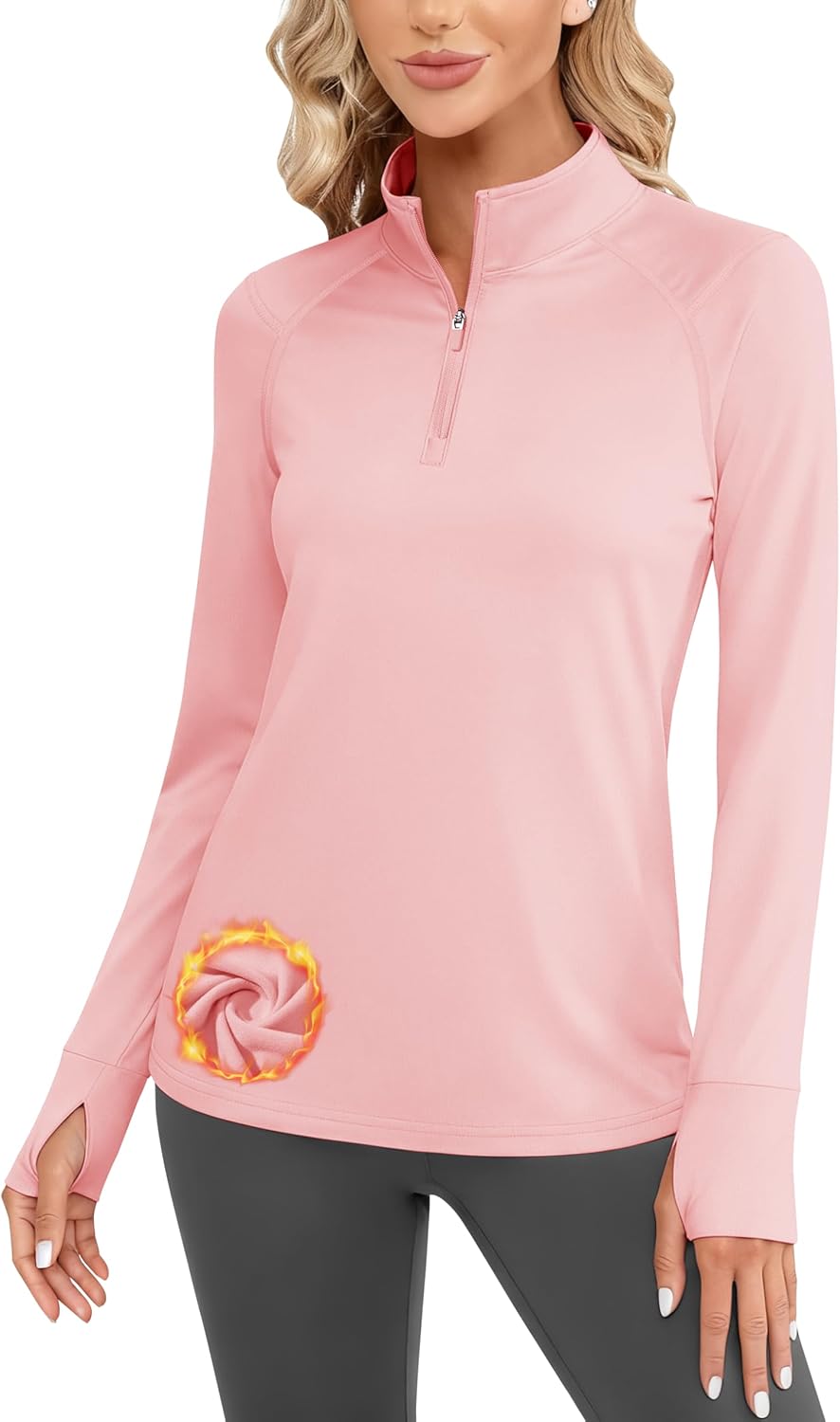Cavva Women's Fleece Quarter Zip Pullover Running Shirt Thermal Long Sleeve Tee Athletic Workout Tops Thumb Hole