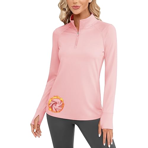 Cavva Women's Fleece Quarter Zip Pullover Running Shirt Thermal Long Sleeve Tee Athletic Workout Tops Thumb Hole