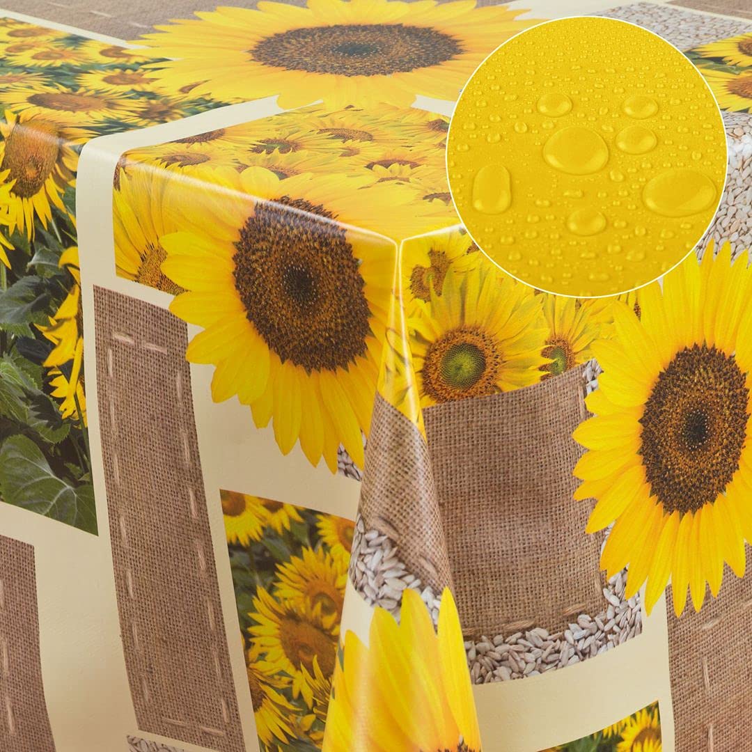 laro Wachstuch-Tischdecke Abwaschbar Garten-Tischdecke Wachstischdecke PVC Plastik-Tischdecken Eckig Meterware Wasserabweisend Abwischbar |43|, Muster:Sonnen Blumen, Größe:110x160 cm