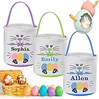 Vista 11 de Touber - Cestas de Pascua personalizadas para niños, paquete de 2 canastas de conejo de Pascua, regalos de Pascua, canastas de caza de huevos