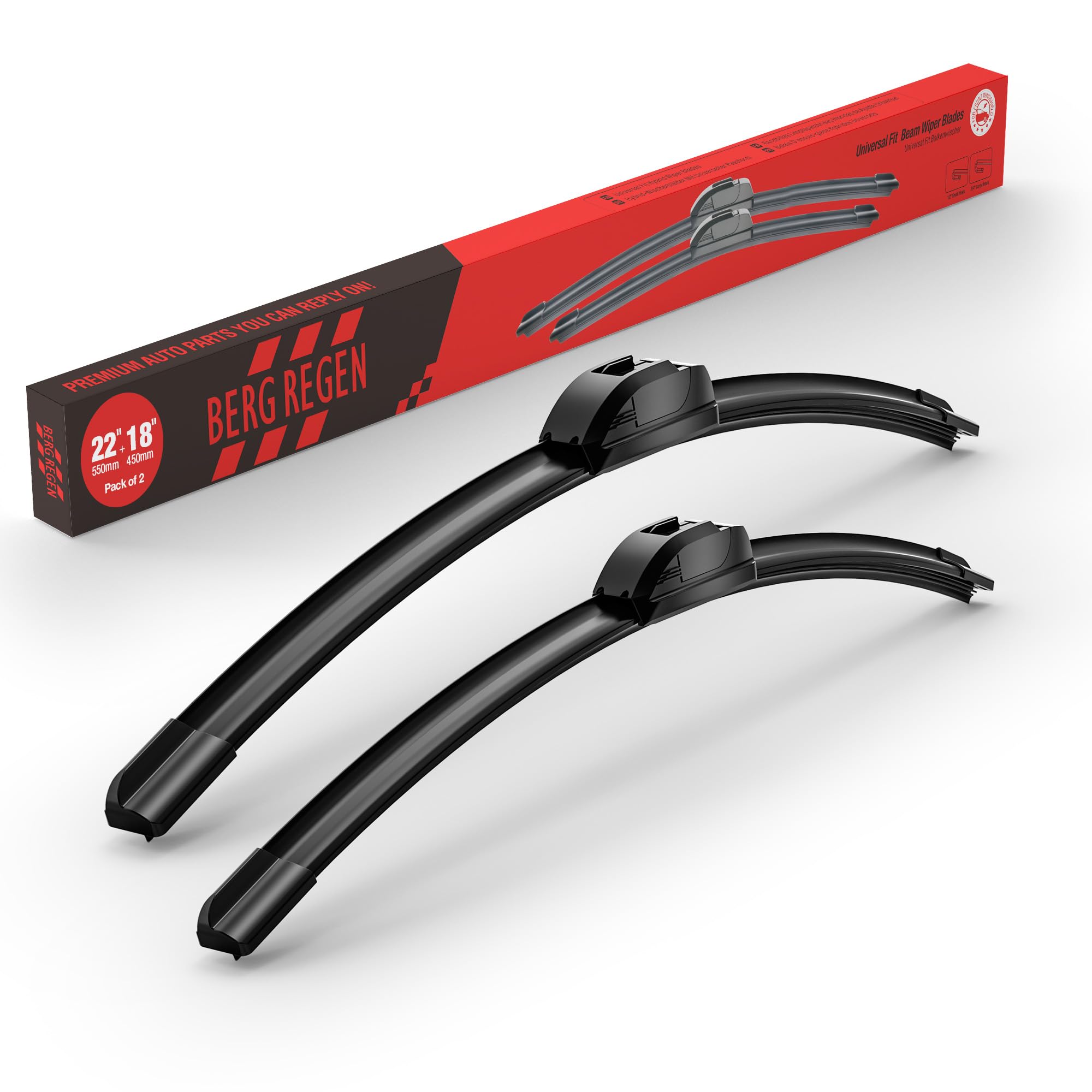 BERG REGEN 22"+18" Windshield Wiper Blades Replacement for Chevy Chevrolet Colorado 2019-2021, Ford Focus 2008-2011, GMC Canyon 2019-2024 –Genuine OEM Quality (Set of 2)