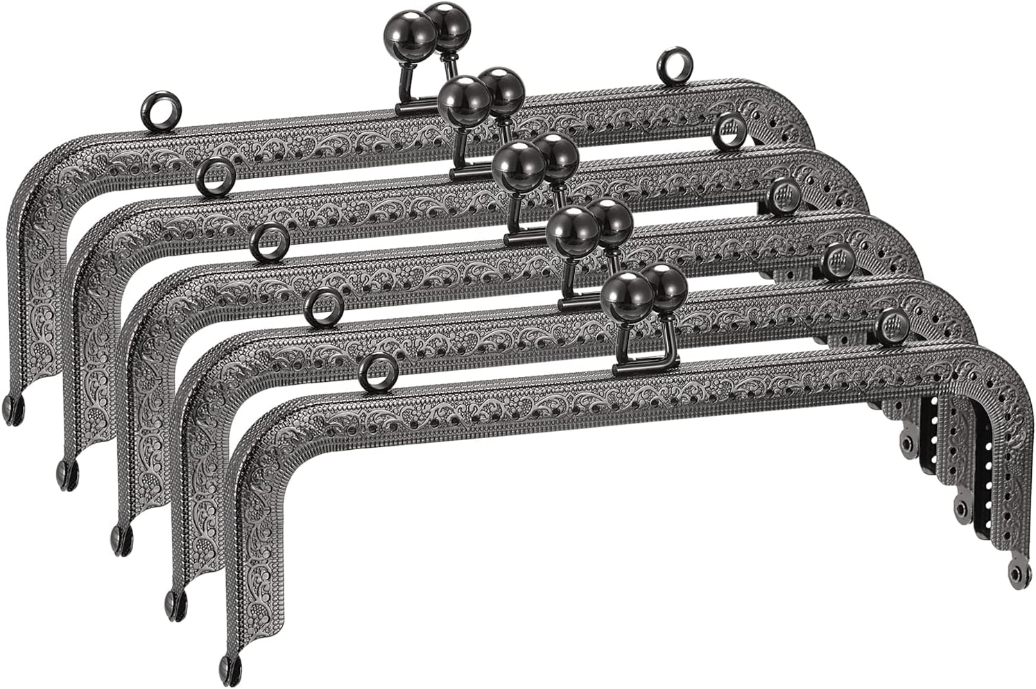 uxcell Metal Purse Frames - 8.07" 5Pcs Kiss Lock Clasp Frame Rectangle Embossed Clutch Frame Handles for Coin Purse Sewing Bag Making DIY Craft, Dark Grey