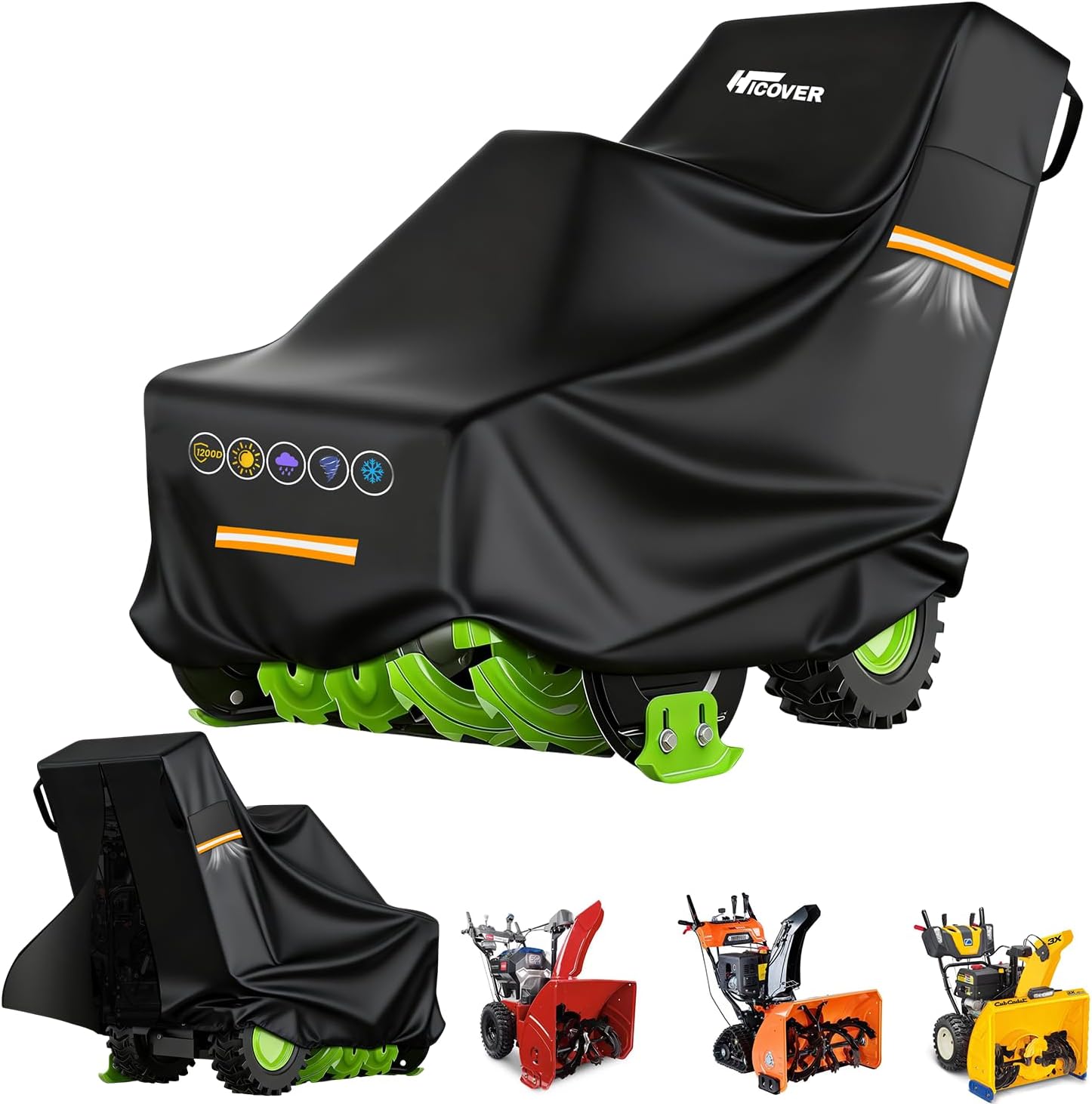 Snow Blower Cover - 1200D Snowblower Covers Heavy Duty Waterproof Zipper Reflective Strips Universal Fit for EGO, Honda, Ryobi, Cub Cadet, Ariens, Troy Bilt, Snow Joe, Toro and PowerSmart