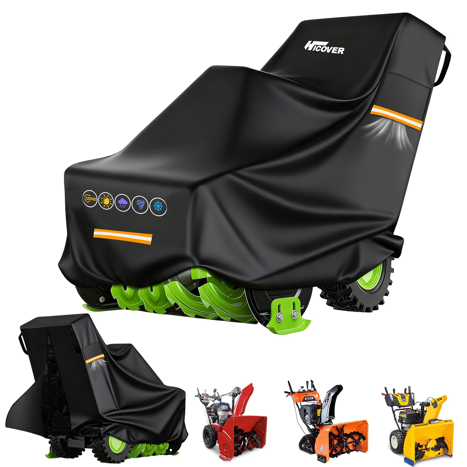 Snow Blower Cover - 1200D Snowblower Covers Heavy Duty Waterproof Zipper Reflective Strips Universal Fit for EGO, Honda, Ryobi, Cub Cadet, Ariens, Troy Bilt, Snow Joe, Toro and PowerSmart