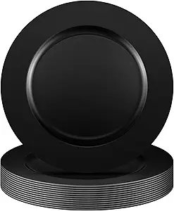 13 Inch Charger Plates Bulk Round Wedding Chargers Plastic Plate Chargers Dinner Charger Plates for Table Setting Wedding Party Decoration (Black,12 Pcs)