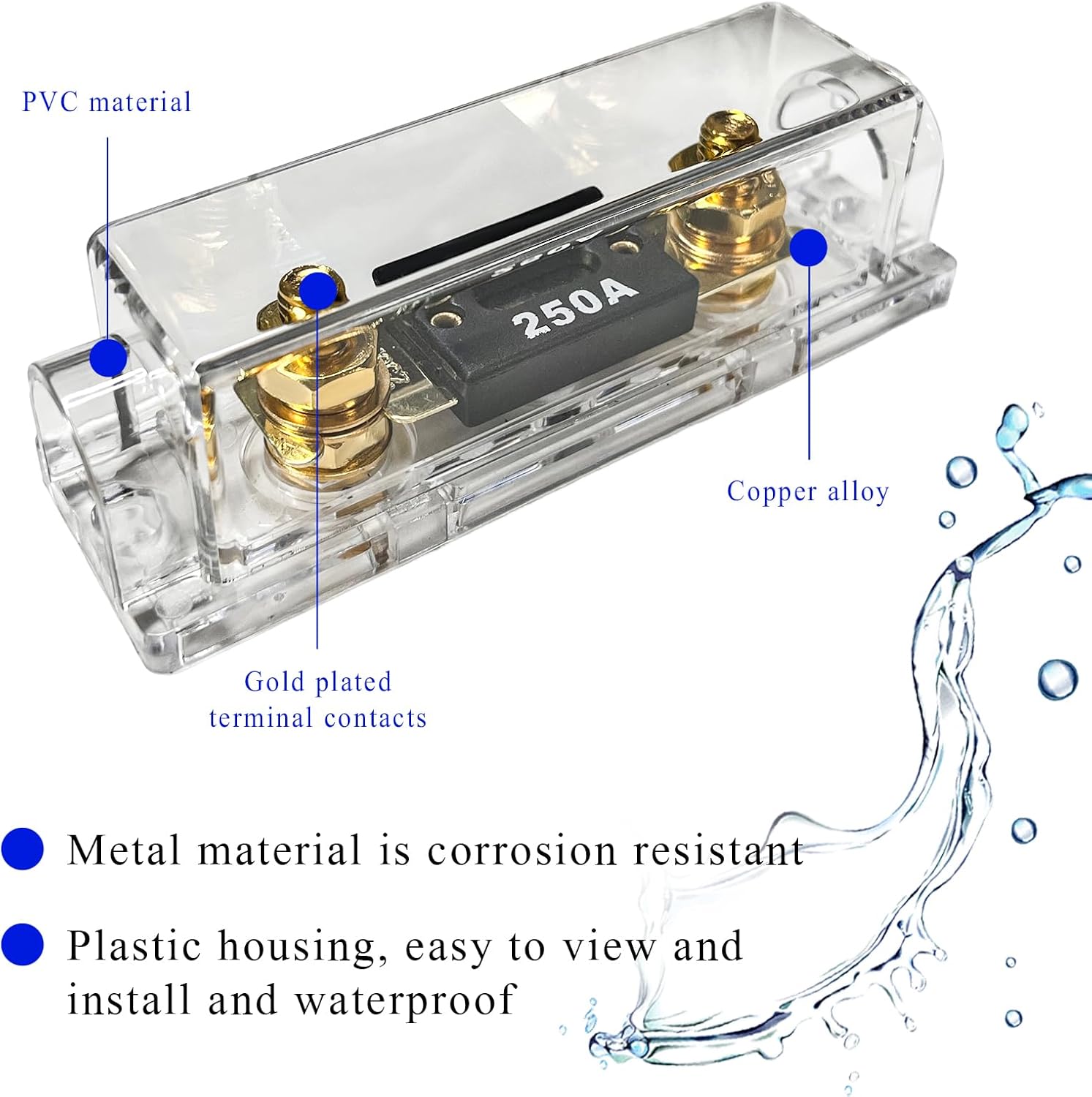 2 PCS ANL Fuse Holder with ANL Fuse, 0/2/4 Gauge AWG in-Line ANL Fuse Holder with 250 Amp Fuse, ANL Fuse & Fuse Holder Block for Alarm Audio Amplifier, Car Accessories (250A)
