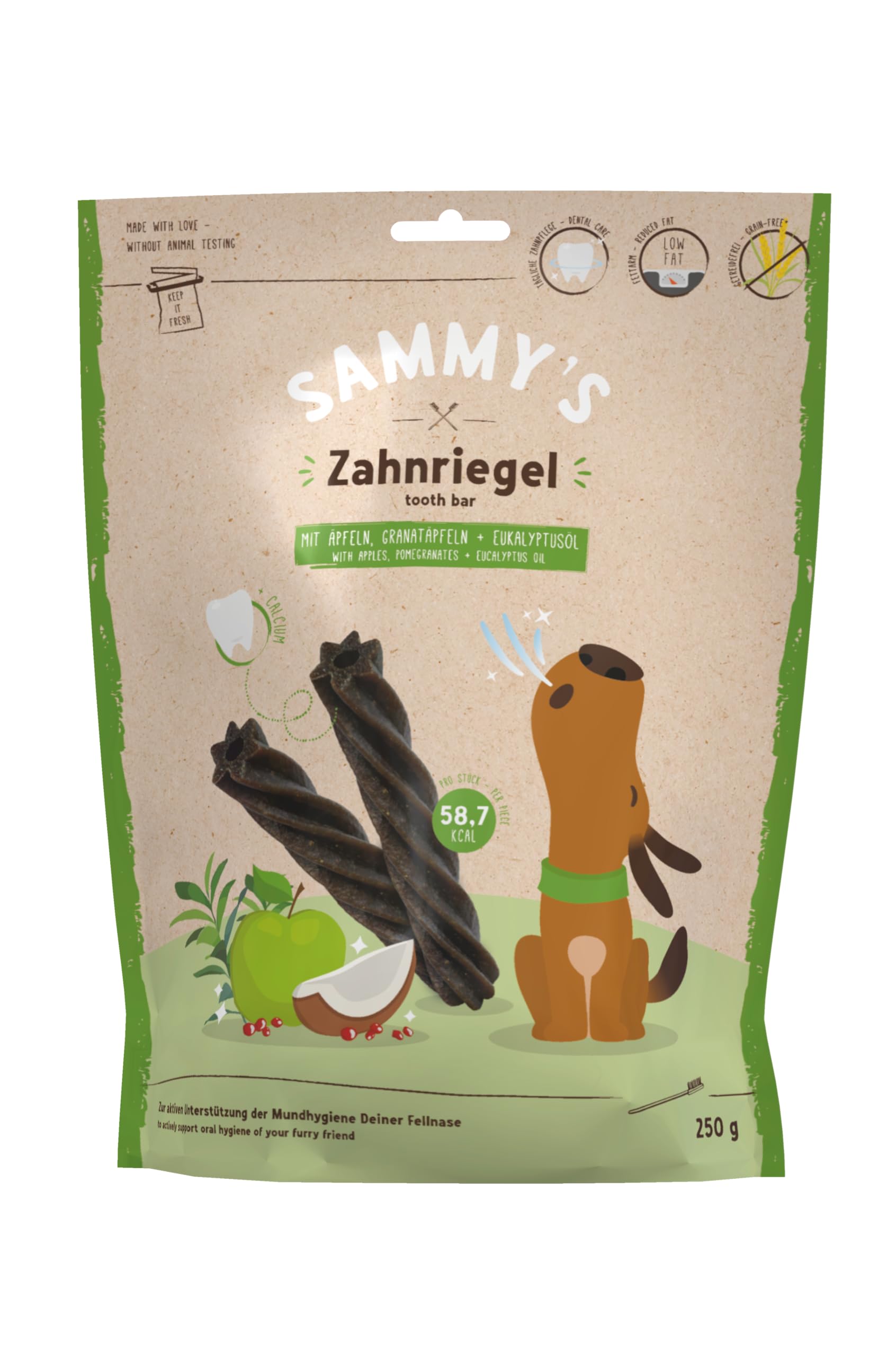 Sammy´s Zahnriegel | Lecker Duftende Kauriegel für Hunde | Zur Unterstützung der Mundhygiene |Getreidefrei| Natürlich|Fettarm| 1 x 250 g