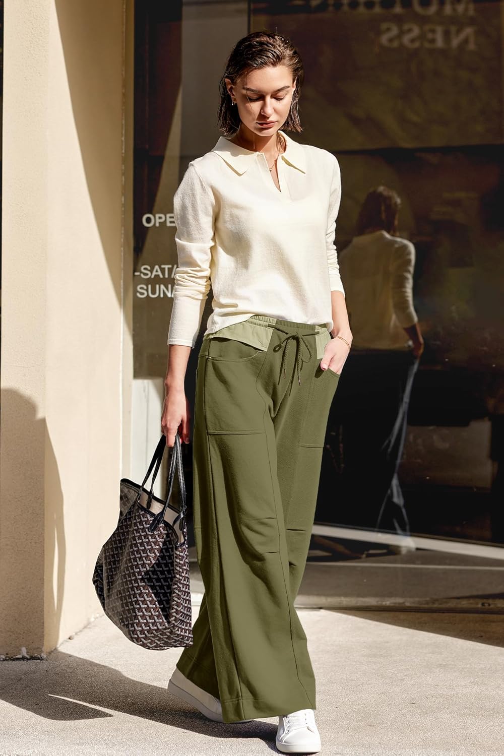 Nirovien Womens Wide Leg Sweatpants Baggy Pants High Waisted Lounge Pants Palazzo Barrel Sweatpants with Pockets - Image 4