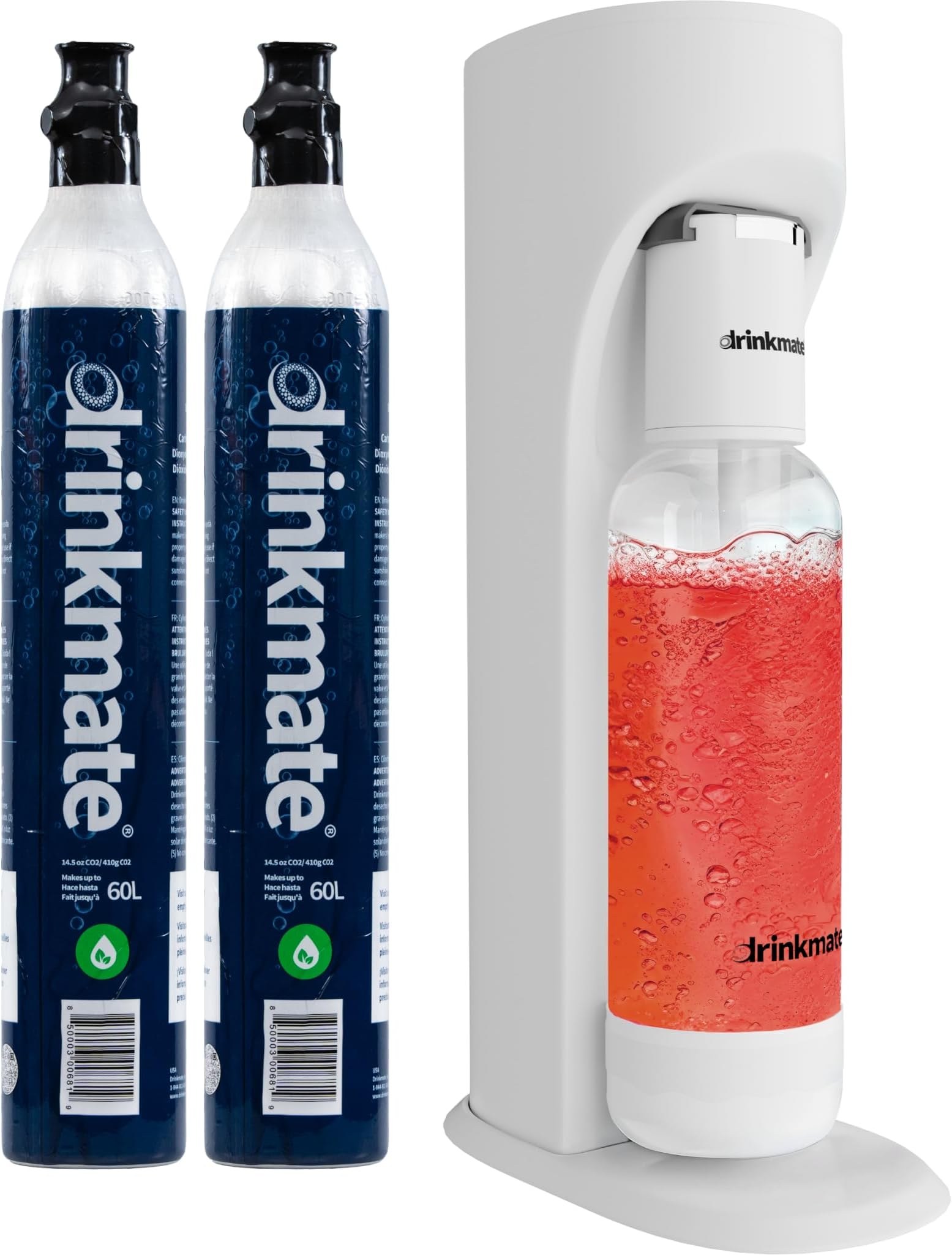 Drinkmate OmniFizz Sparkling Water and Soda Maker, Carbonates Any Drink - Bubble Up Bundle - Includes Two 60L CO2 Cylinder, One Carbonation Bottle, and Fizz Infuser (Classic White)