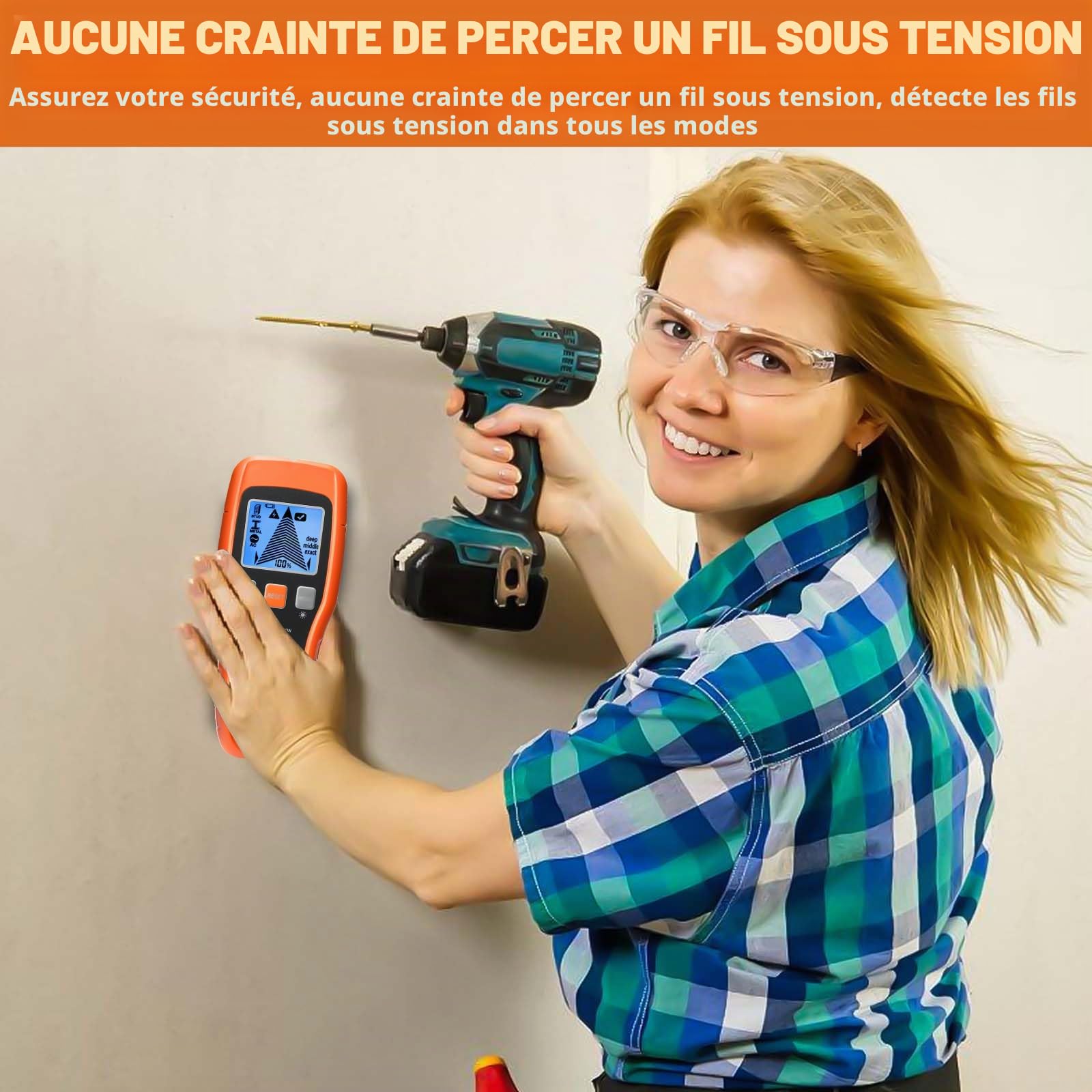 Détecteur Mural 7 en 1, Détecteur de Métaux et de Câbles avec Écran LCD, Appareil de Détection de Matériaux pour Bois, Métal, Fils AC, Niveau à Bulle, Scanner Mural de Construction