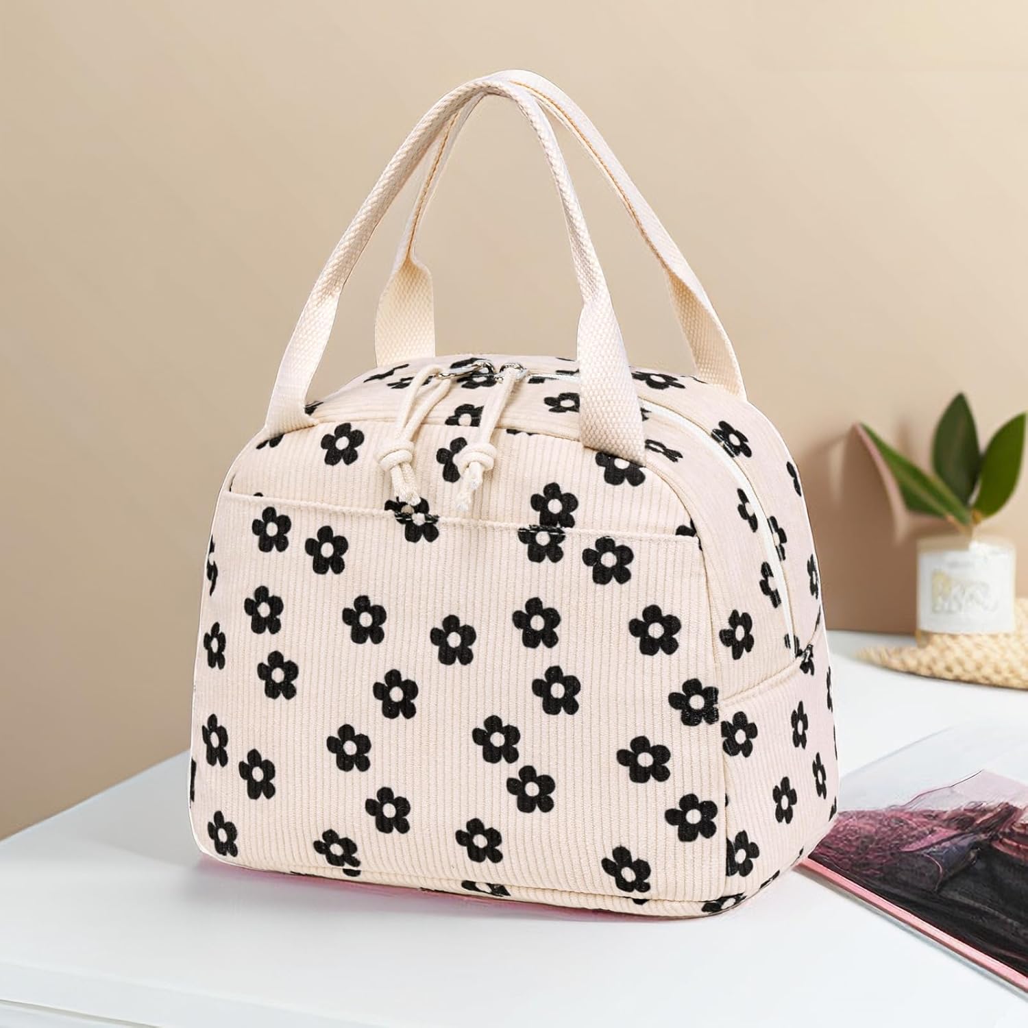 Bluboon Lunch Bag for Women Men Cute Corduroy Lunch Tote Bags Reusable Insulated Lunch Box Large Capacity Reusable Insulated Cooler for Work Picnic or Travel (Corduroy floral) - Image 9