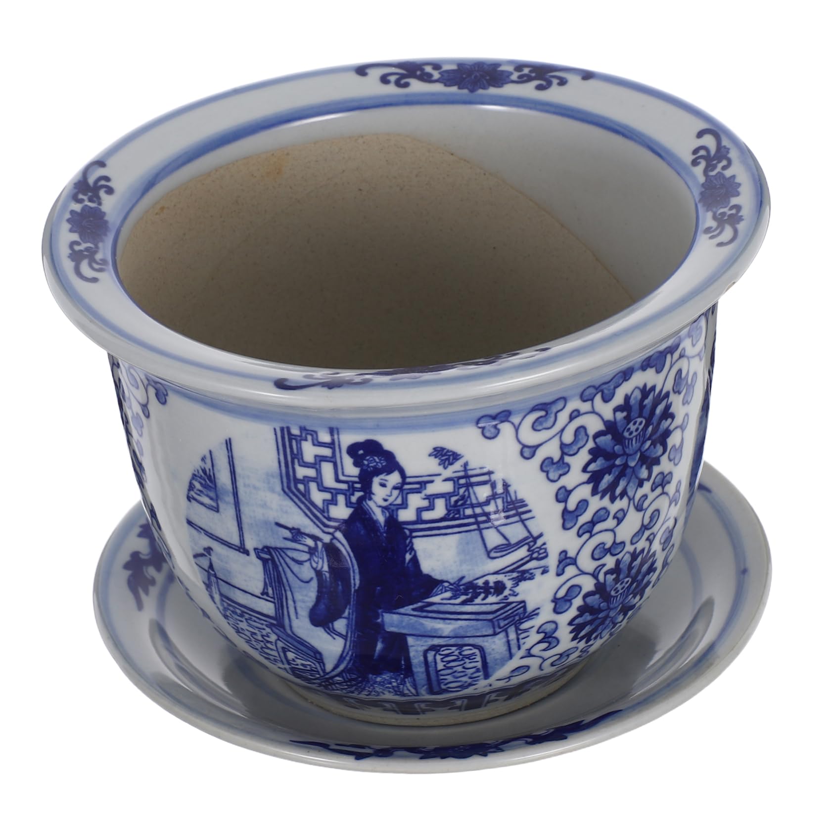 HANABASS Pot Céramique Chinoise Bleu Floral avec Plateau de Drainage Cache Pot Porcelaine pour Plantes Dintérieur et Bonsaïs Design Alliant Style Classique et Moderne