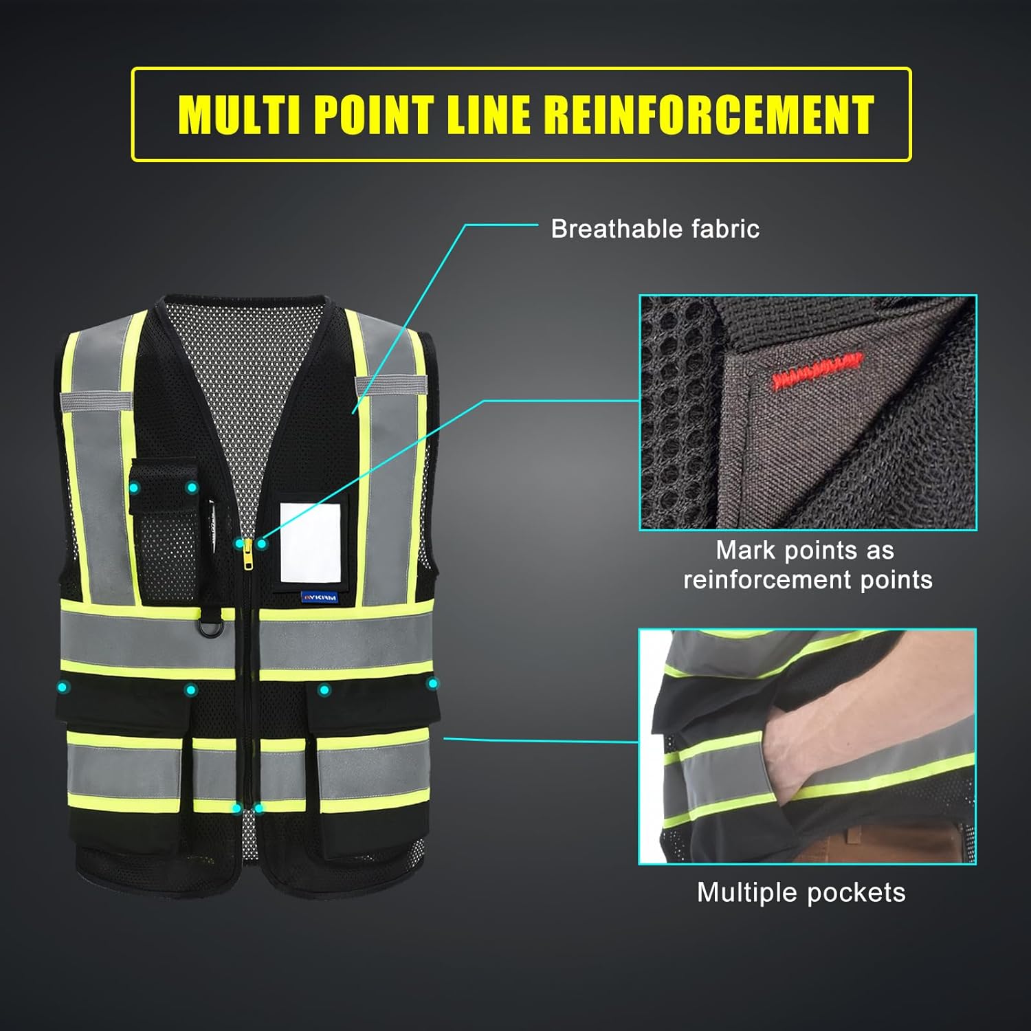 AYKRM 11 color High Vis Reflective Safety Vest for Women Men Pocket Zipper ANSI/ISEA Standard - Image 2