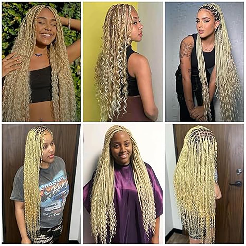 Echthaar Tressen Deep Wave Human Braiding Hair for Boho Braids #613 Blonde Color Menschliches Haar Human Hair Extensions No Weft Weave 50g/Piece 22 22 22 Zoll