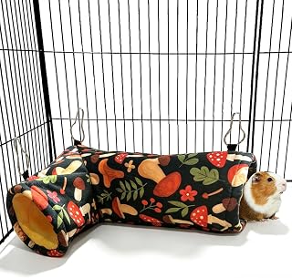Guinea Pig Rat Tunnel & Tubes for Bunny Bedding, Guinea Pig Hideout Corner Tunnel Hammock for Ferret Hedgehog Piggy Chinchilla Toys Cage Accessories（A.Mushroom Tunnel）