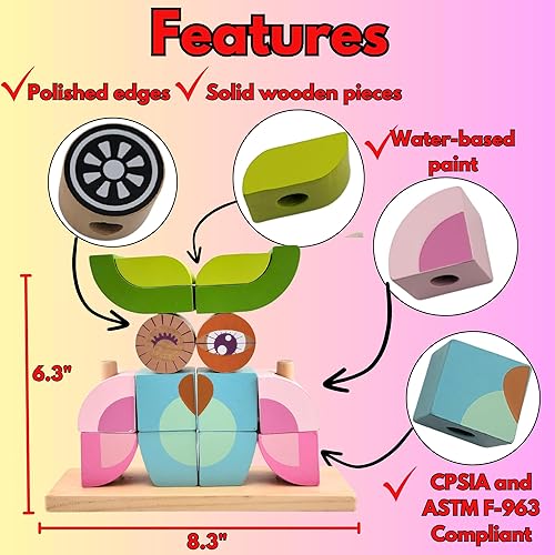 Miniatura 5 de Rompecabezas de madera para niños Montessori Bloques de construcción  Juguetes educativos preescolares de aprendizaje, rompecabezas apilables de