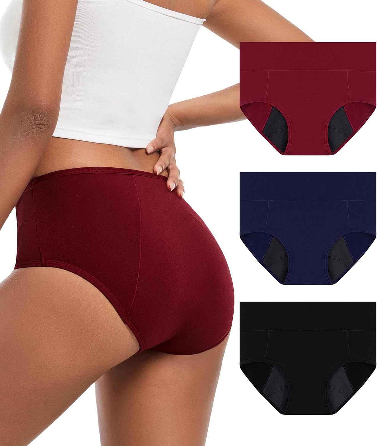 Incontinence Underwear For Women, High Waisted Period Washable Briefs For Postpartum Bladder Leak, 3 Pack