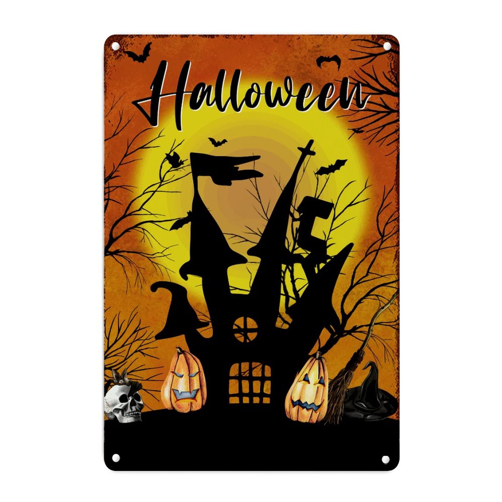 Plaque murale en métal citrouille Halloween salon 45x30 cm
