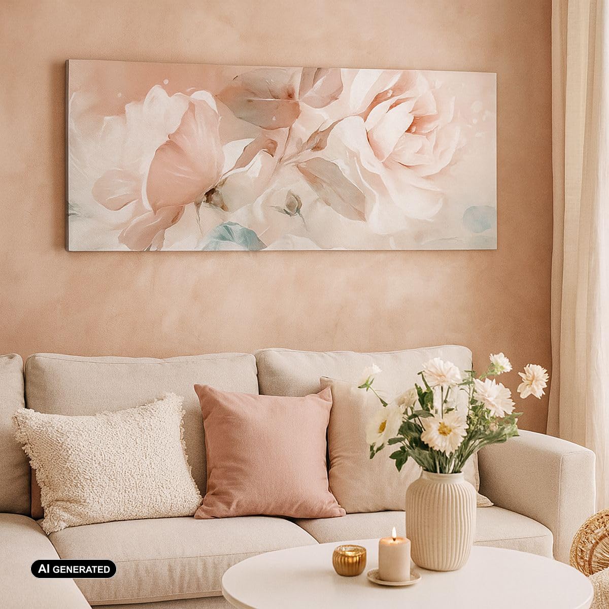 Cuadro sobre Lienzo 140x50cm Moderno Panorámico Botánica Flores - 5505 | Romántico Rosas Cuadro Decorativo Grande Arte mural Decoración del Hogar Salón Dormitorio Cocina Oficina Cuadros de Pared