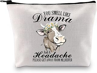 Cow Gift Cow Makeup Bag Farmer Stuff Merch Gift Country Farm Zipper Pouch for Heifer Cow Lover Farmer Life Lover (Drama Heifer Bag CA)