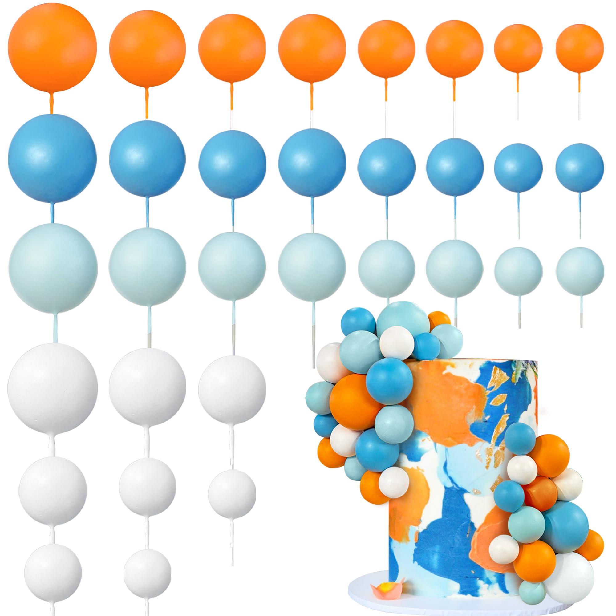34PCS Bow Cake Decoration Colorful Cake Topper Balls in Orange Blue for Wedding Birthday Party Bubble Balls DIY Decoration