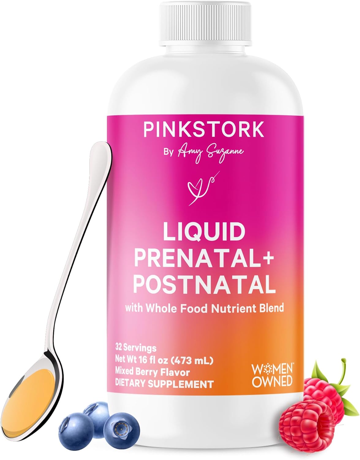 Pink Stork Liquid Prenatal Vitamins for Women – Berry Flavor – Organic Food Blend – for Fertility, Pregnancy, Postpartum- Morning Sickness Support – Breastfeeding and Lactation – 32 Servings