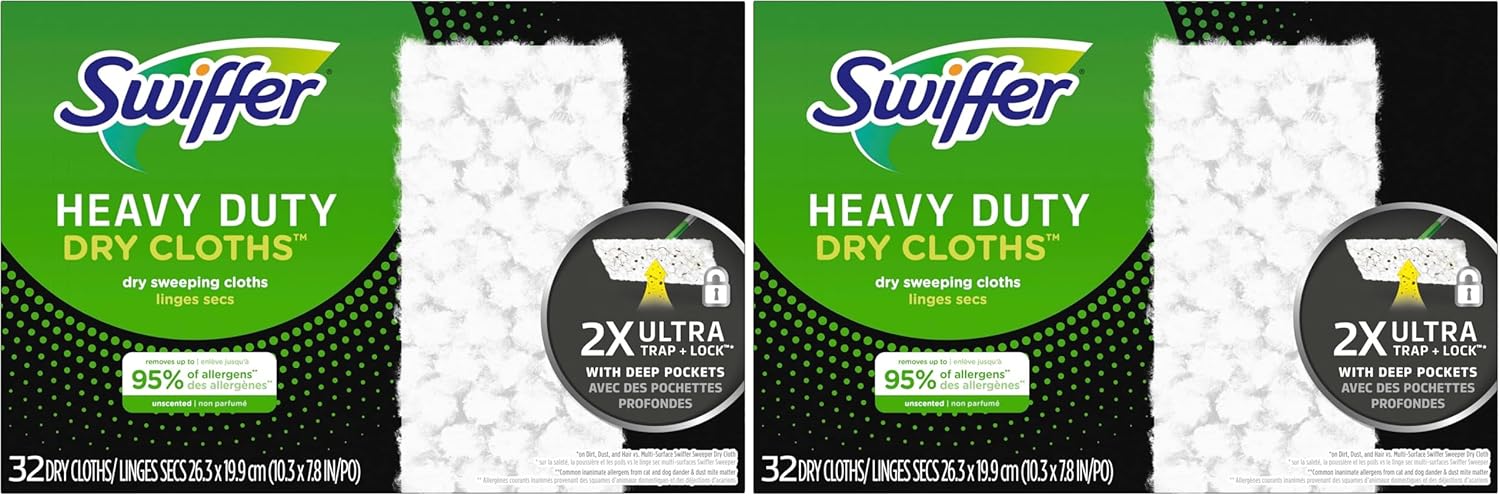 Swiffer Sweeper Heavy Duty Dry Multi-Surface Cloth Refills for Floor Sweeping and Cleaning, Unscented, (Pack of 4)