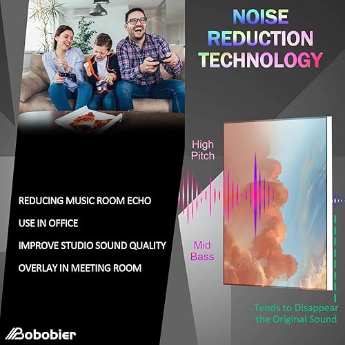 Miniatura 4 de Bobobier Paneles acústicos artísticos con autoadhesivo arte de pared acústico de 48 x 32 pulgadas mejor decoración que los paneles de espuma a