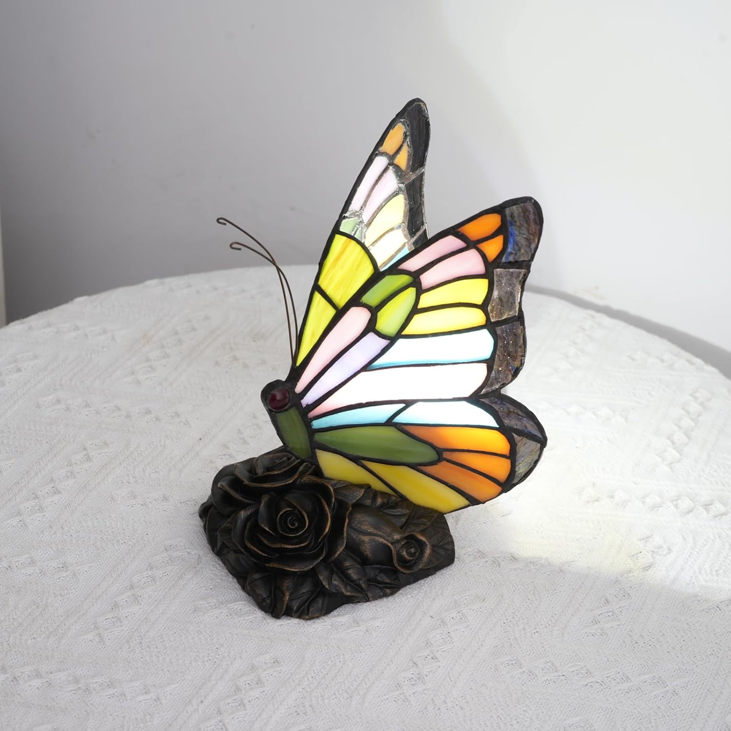 Tiffany Style Butterfly Lamp Colorful Stained Glass Table Lamp Small Nightstand Light for Girls Grandma Mothers Day Gifts