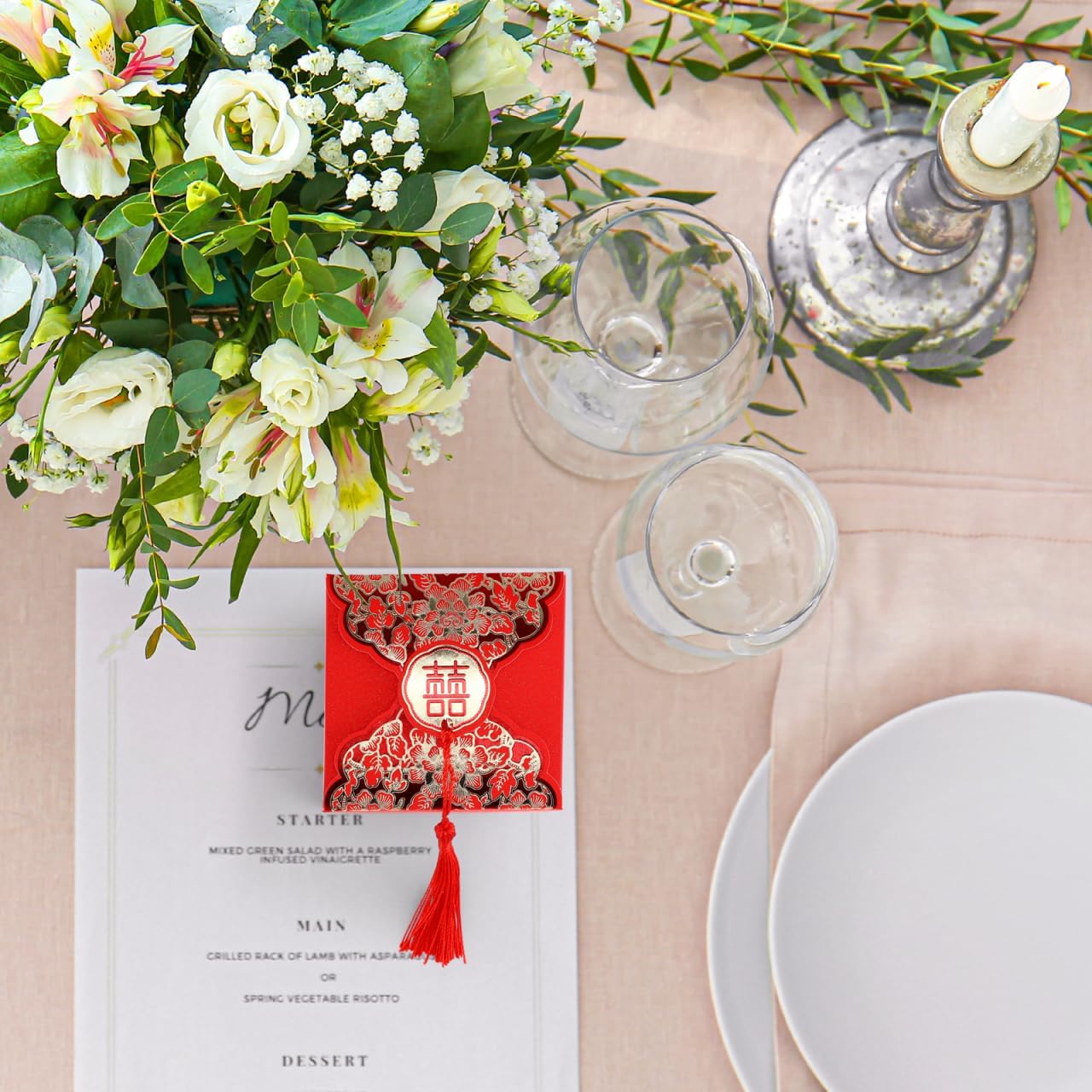 20pcs Wedding Candy Boxes Chinese Style Wrapping Box with Tassel Paper Treat Boxes Party Treat Containers Wedding Engagement Party Favors Red 3X3X2 Inches - Image 4