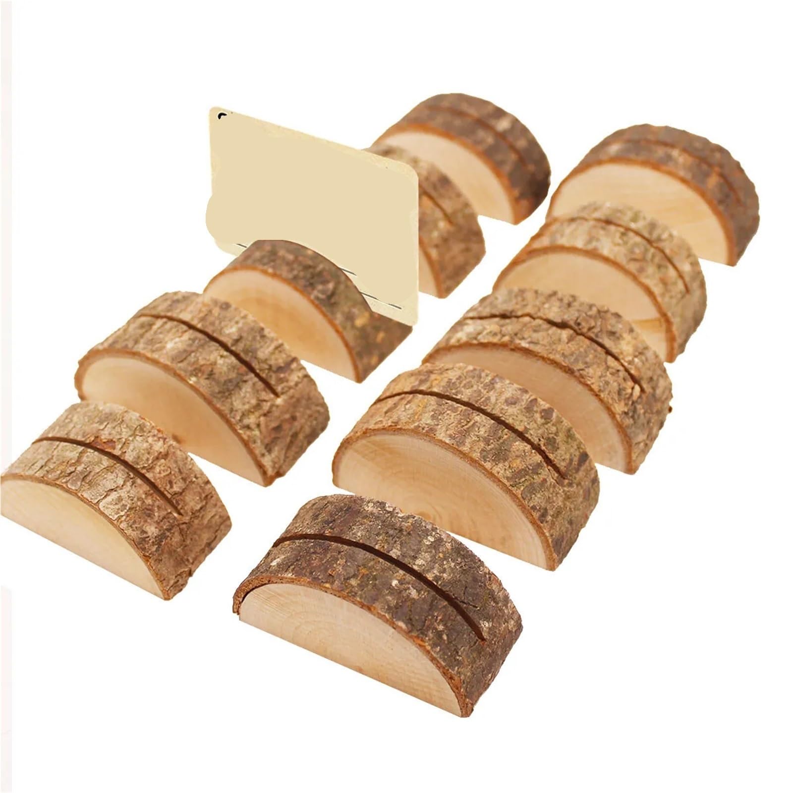 Memo-Clip-Halter, 50 Stück, Holz, halbrund, Rinden-Design, kompakt, leicht, Desktop-Ausweis, Fotomenü, Hochzeit, Tischnummernanzeige für Tische, Laden, Etiketten, Büro, Hochzeit, Party